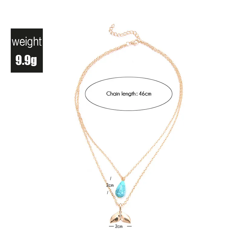 Layered Pendant Necklaces With Turquoise Fishtail Gold Chain Gift_voghion.com