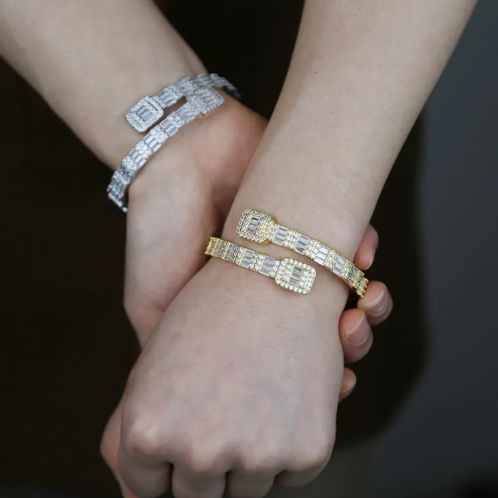 Iced Out Cubic Zirconia Bangle For Women, Micro Paved Cuff Bracelet_voghion.com