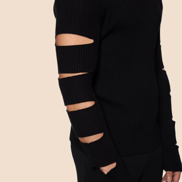 Maglietta nera da uomo di grandi dimensioni con maniche a spacco e collo alto, design alla moda, top nero Dlim_voghion.com