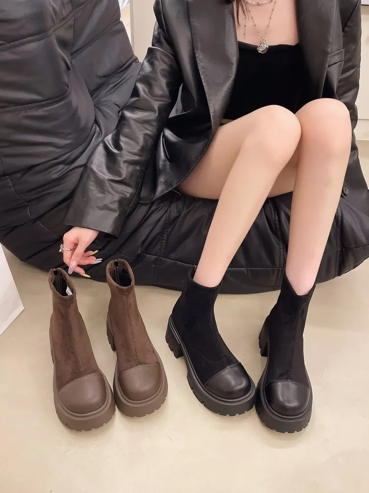 Bottes Martin à plateforme vintage pour femmes, automne 2024, style britannique, nouvelles bottes courtes fines et élastiques, Yangqi Fairy_voghion.com