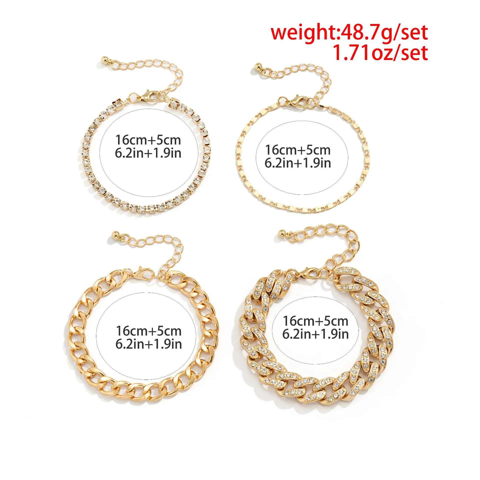Multilayer Rhinestone Bracelet Set For Women Adjustable Crystal Charm_voghion.com