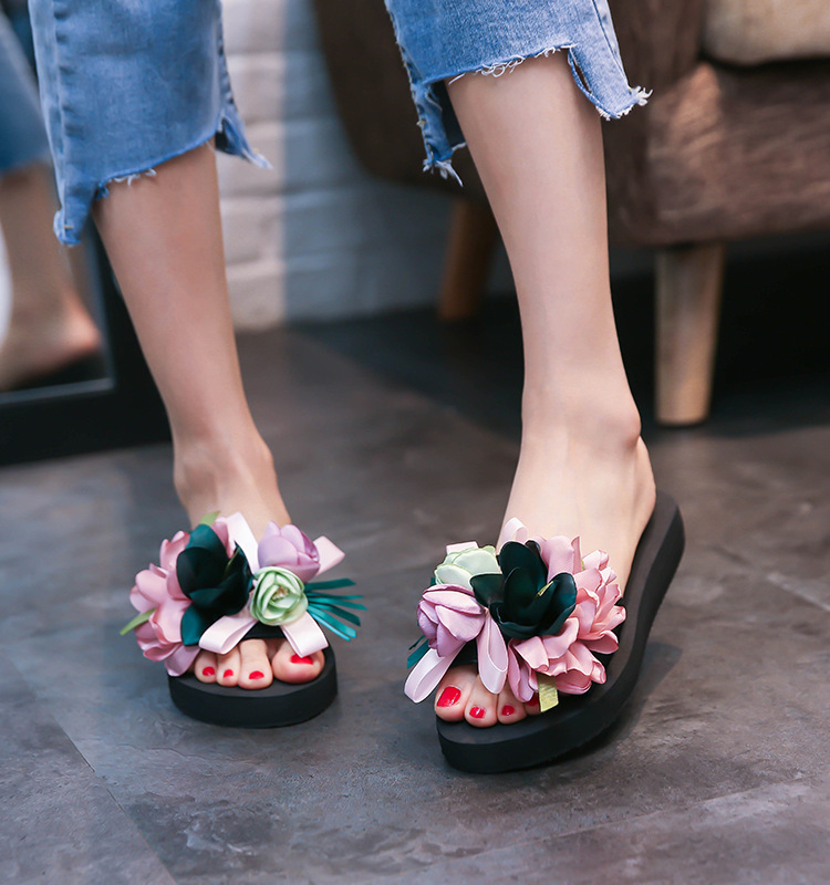 Handgemachte 2024 Sommer Neue Damen Modische Große Blume Anti Rutsch High Heel Hausschuhe_voghion.com