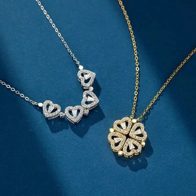 Collana con foglia portafortuna, donna, erba, magnete, attrae la luce, accessori di alta qualità, senso di un'altra catena per clavicola_voghion.com