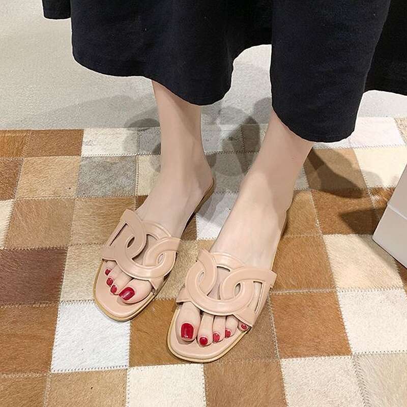 SHLIANG Damtofflor Sommarmärke Slides Öppen Tå Platta Casual Skor Fritids Sandaler Kvinnliga Strand Flip Flops Tofflor Stor Storlek 35-41 Y0277_voghion.com