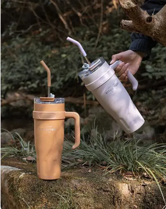 Mugs SLarge Capacity Handle High Appearance Level Stainless Steel Office Light Thermal Insulation Cold Straw Cup Q241022_voghion.com