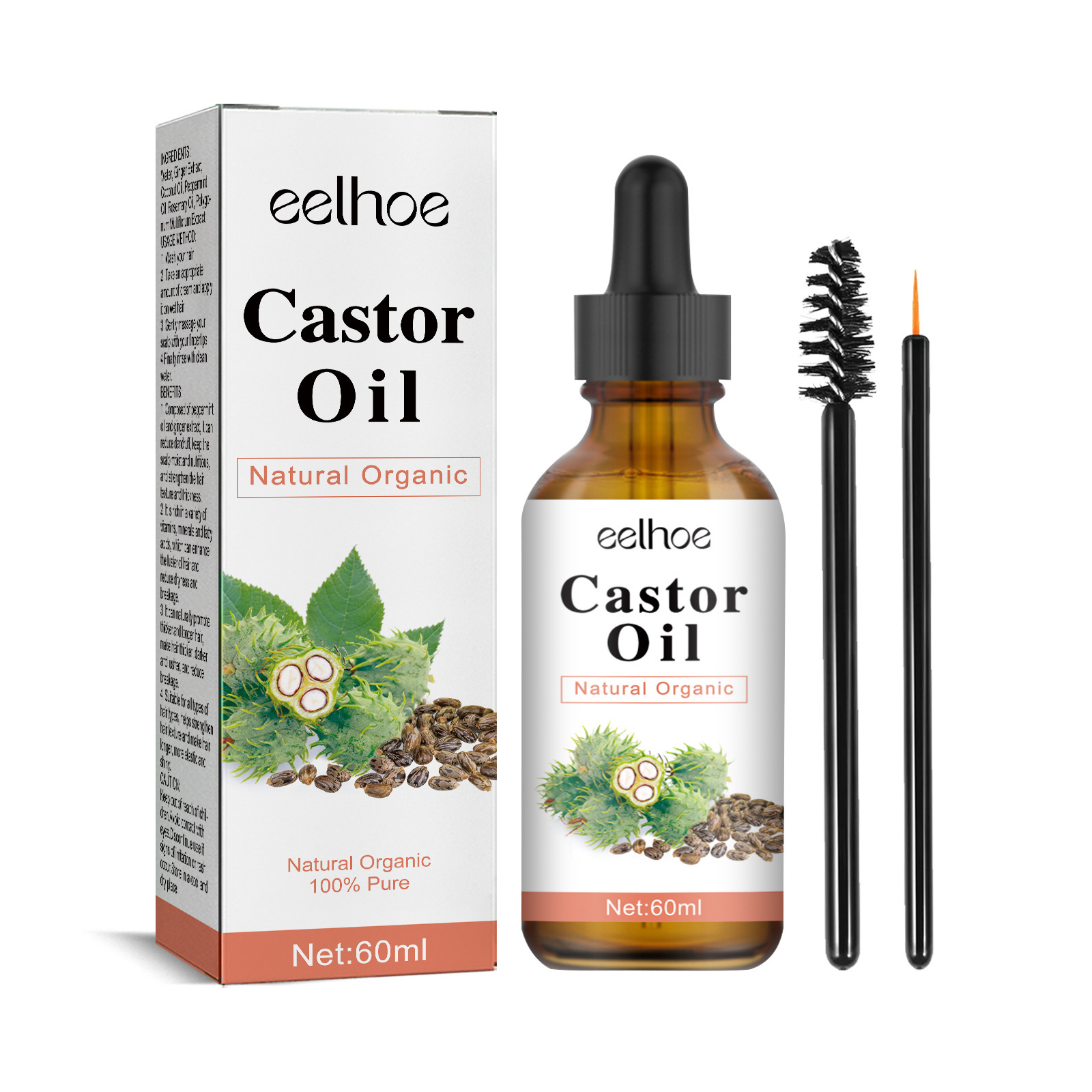 EELHOE castor essential oil  moisturizing pairing dry rough stngthening firming hair, pventing loss and hair_voghion.com