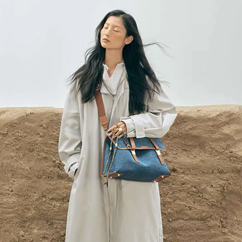 Large Denim Commuting Handbag Backpack Crossbody Bag For Women_voghion.com