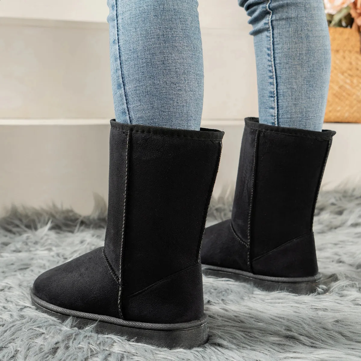 Schuhe im Angebot Hochwertige Winter-Slipper bis zur Mitte der Wade Damenmode Solide Casual Snow Große Plateaustiefel 240826_voghion.com