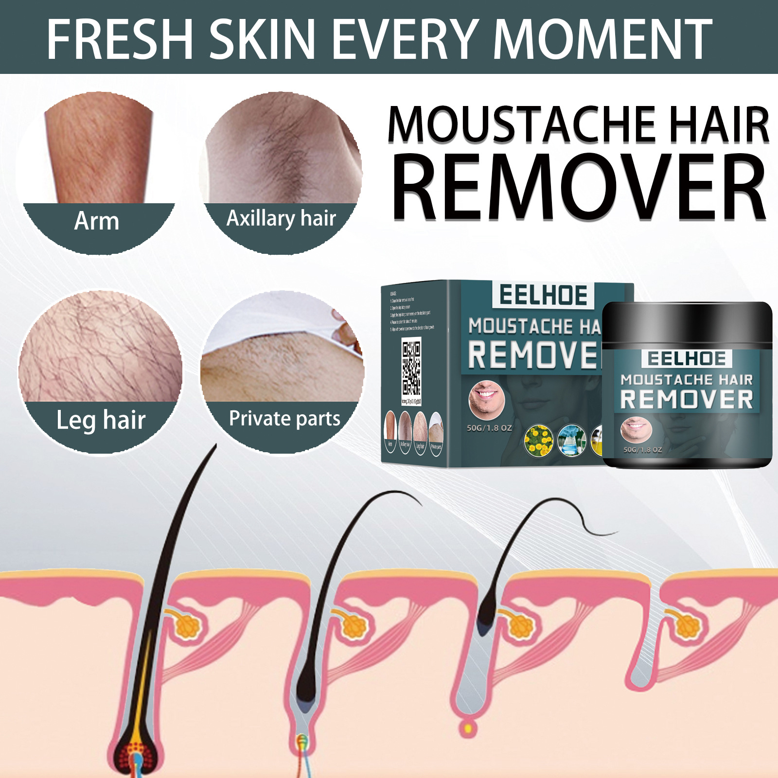 Crema demachiantă EELHOE pentru bărbați curăță corpul, rănește pielea, barba este ușoară, nu irită axilara, pieptul_voghion.com