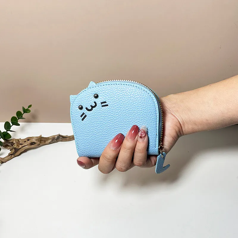 2024 neue süße Katze kleine Reißverschluss Mädchen Marke entworfen Pu Leder Frauen Geldbörse weibliche Kartenhalter Brieftasche_voghion.com