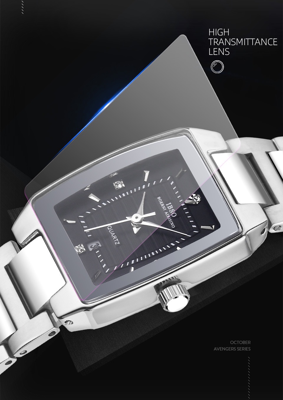 IBSO/Episino Nouvelle montre pour femme avec calendrier à bande carrée en acier de qualité supérieure_voghion.com