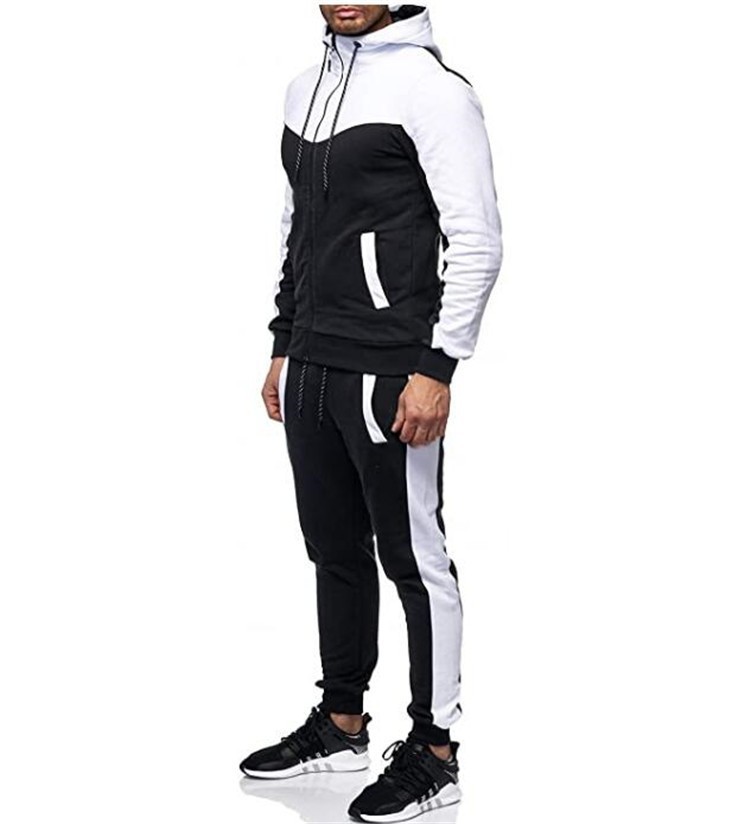 Men's Color Block Hooded Sweatshirt & Jogger Set - Winter Casual Sportswear Outfit For Gym & Streetwear​_voghion.com
