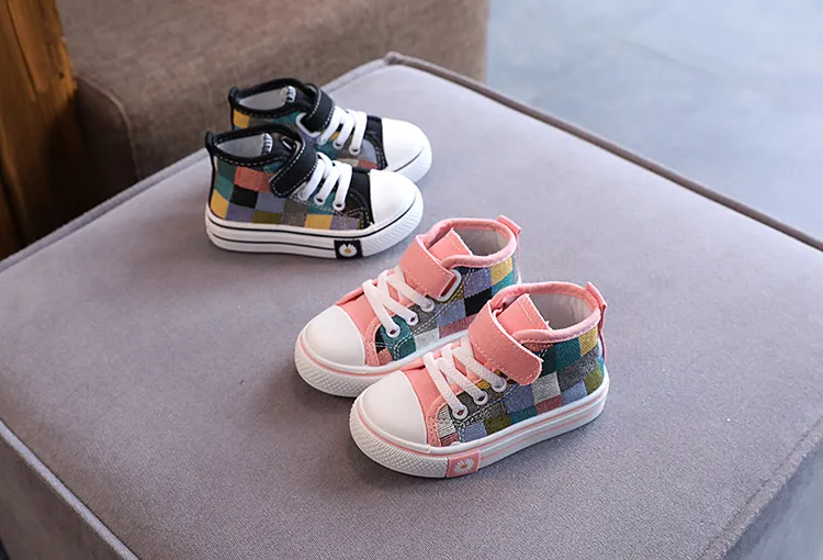 Children's Casual Shoes High Top Toddlers Kids Canvas Sneakers for Boys Girls Fashion Classic Checkered Soft Rubber Sole_voghion.com