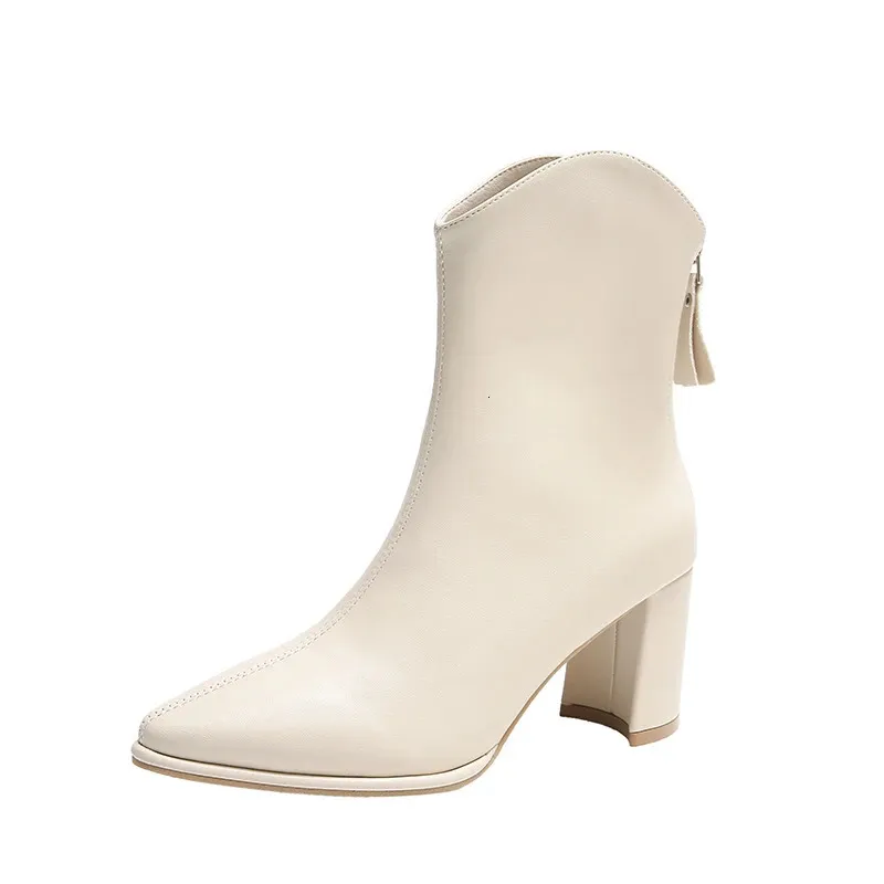 Scarpe invernali da donna con punta a punta, con cerniera, con tacco alto, stivali moderni, per l'esterno, tutti i giorni, in tinta unita, con tubo corto_voghion.com