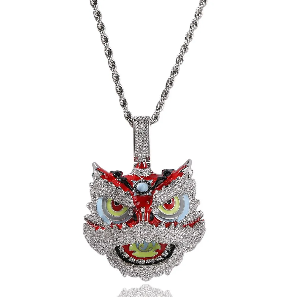 Collana con ciondolo a forma di leone colorato retrò hip hop, regalo per uomo, gioielli placcati in oro vero e zircone pieno_voghion.com