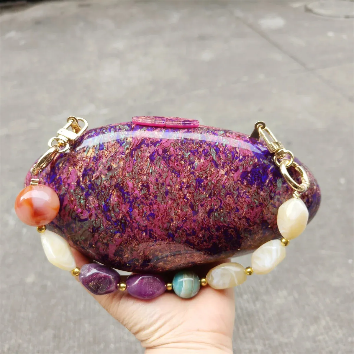 Pochette in acrilico con uovo colorato, fatte a mano, con conchiglia, per feste di nozze, da donna, da sera, mini tote, da viaggio, borsa 240819_voghion.com