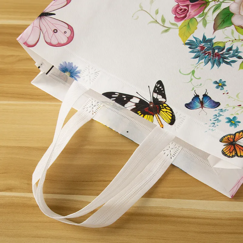 Bloemenprint boodschappentas van non-woven materiaal, eco-vriendelijke reistas, opvouwbare tas, herbruikbare boodschappentas_voghion.com