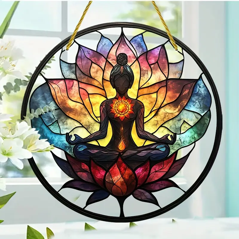 Lotus Meditation Suncatcher - 8" Stained Acrylic Mandala. Serene Decor For Yoga Space Or As A Spiritual Gift._voghion.com
