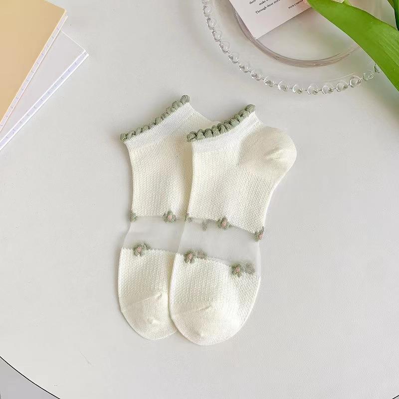 Socks For Women Spring And Summer Korean Thin Short Socks Summer Sweat Absorbent Breathable Invisible Socks Japanese Sweet Floral Ladies Socks_voghion.com