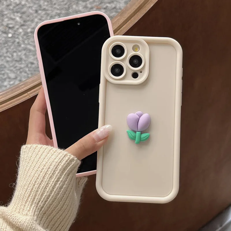Carcasă telefonică din silicon TPU cu flori de lalele pentru iPhone 11, 12, 13 Pro Max, X, XS, XR, 14/15" (negru)_voghion.com