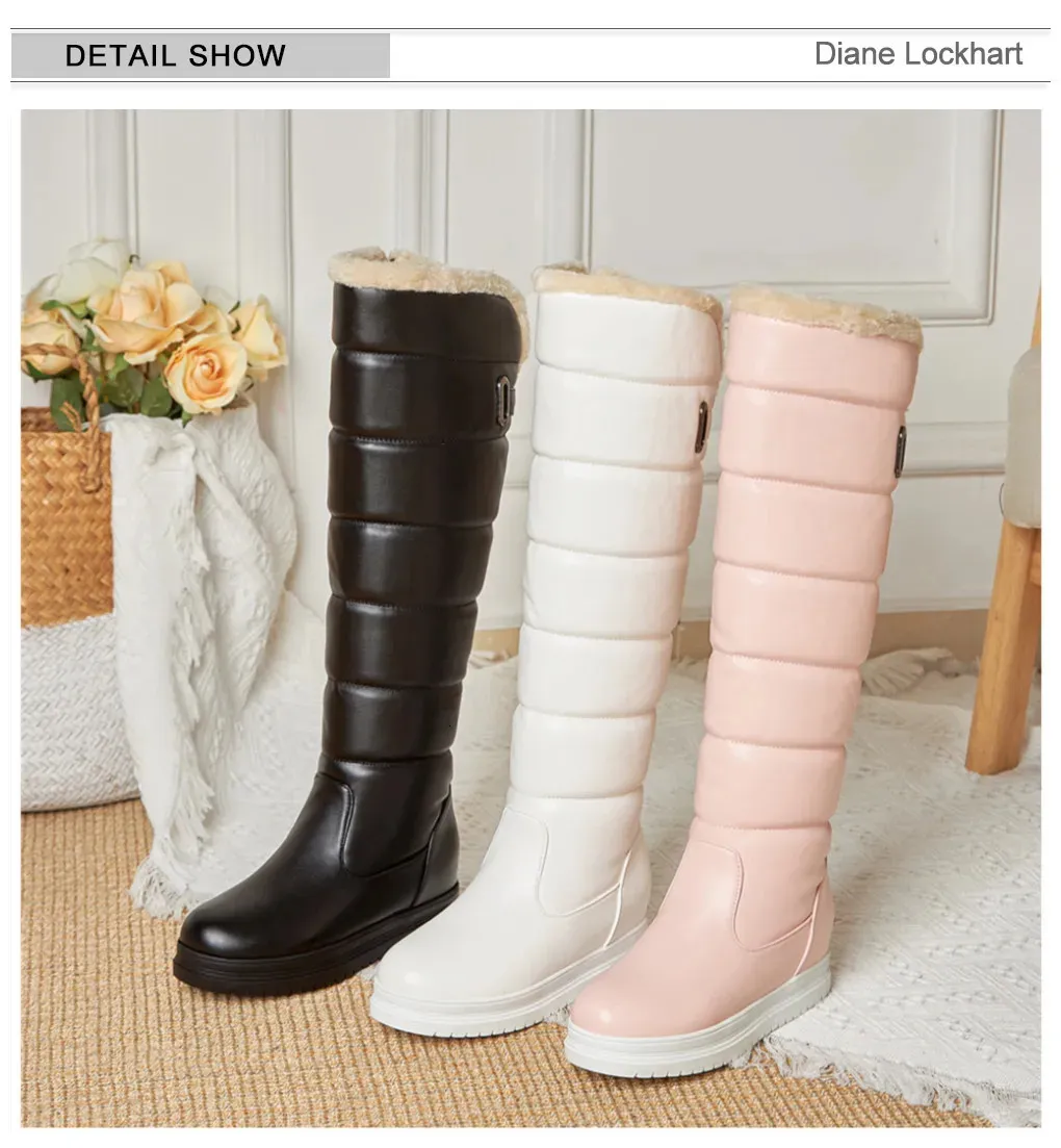 Stivali alti fino al ginocchio da donna con plateau, in peluche, modello MUJI, colore: rosa, bianco, caldi, invernali, taglia 34-43 240930_voghion.com