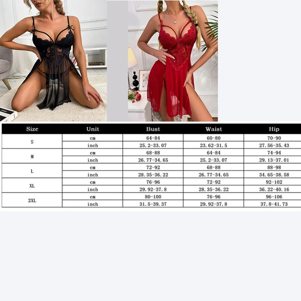 Chemise De Nuit En Dentelle Transparente, Grande Taille, Sous-vêtements Sexy Pour Femmes, Entrejambe Ouvert_voghion.com