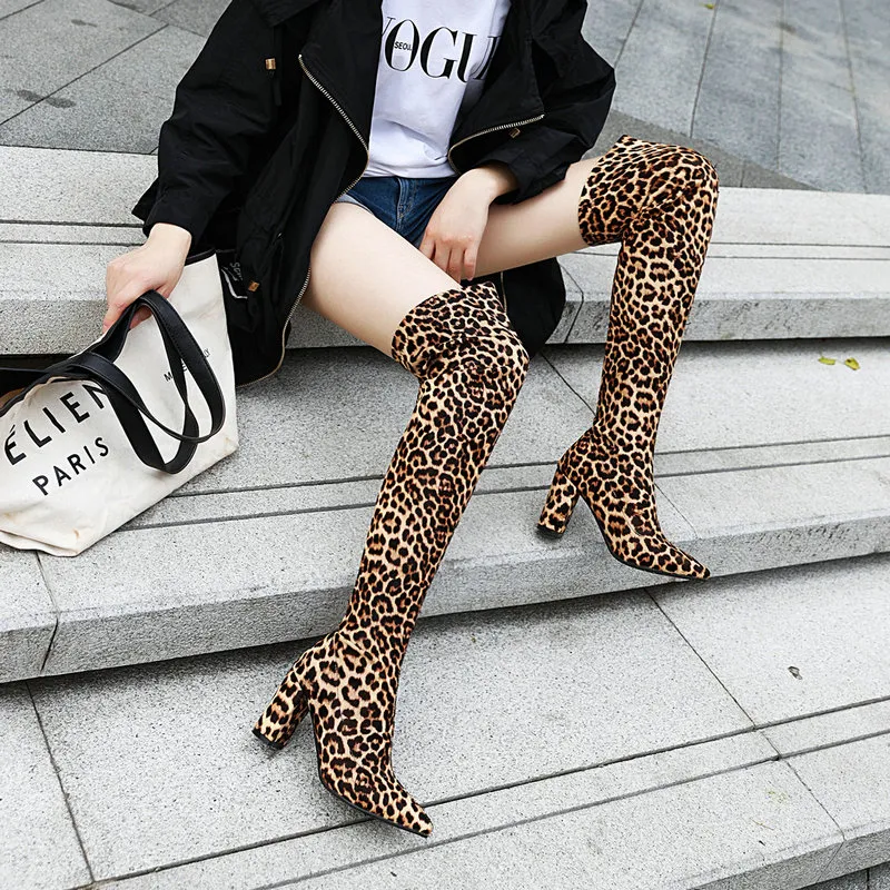 Bg leopard Socks Women Over The Knee Boots Plus Size High Heeled Shoes Woman Autumn Winter Warm Long_voghion.com