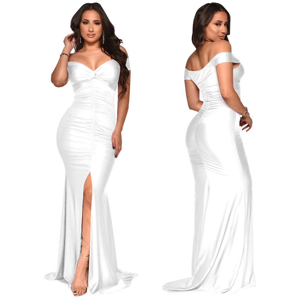 Damenkleid Mit V-ausschnitt One-shoulder-stil Und Schlitz Sommer_voghion.com