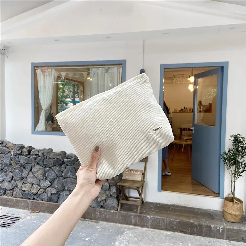 Große Kosmetiktasche aus Cordstoff für Damen, Reisetasche für Lippenstift, Organizer, Reißverschluss, Clutch, Handy-Geldbörse_voghion.com