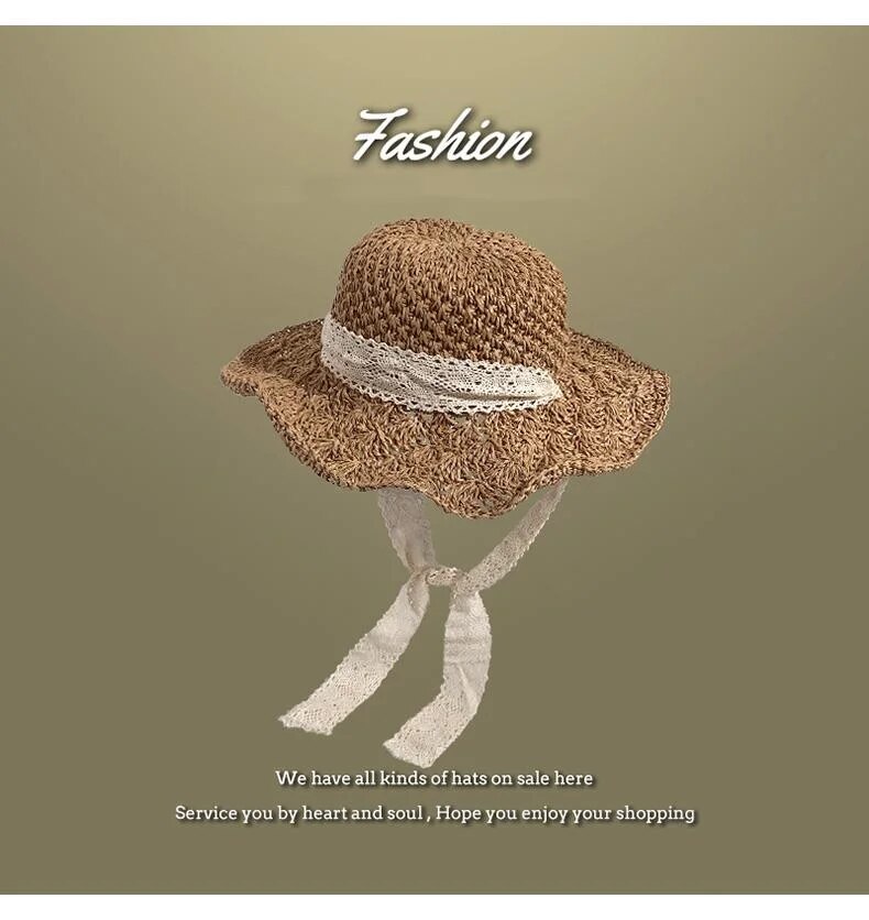 Lafite da donna, cappello da pescatore estivo con protezione solare flat top, foto da spiaggia, cappello in paglia intrecciata_voghion.com