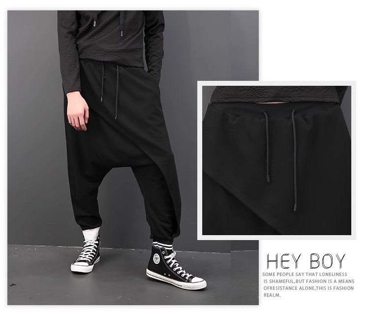 Abbigliamento Uomo Pantaloni casual uomo 2024 pantaloni harem larghi primavera spot stile uomo cavallo basso piedi larghi cavallo incrociato sottile_voghion.com