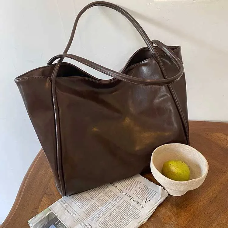 Sac à bandoulière en cuir PU souple pour femme, grande capacité, style rétro, couleur unie, pochette sous les bras_voghion.com