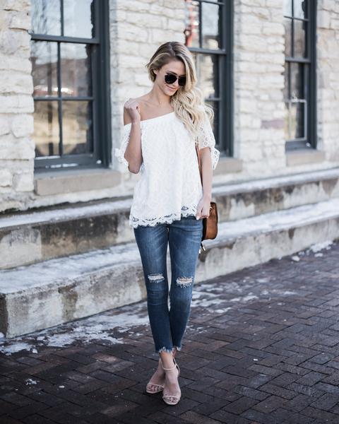 Damenmode Spitze Off-die-Schulter einfarbig sexy Damen Top T-Shirt_voghion.com