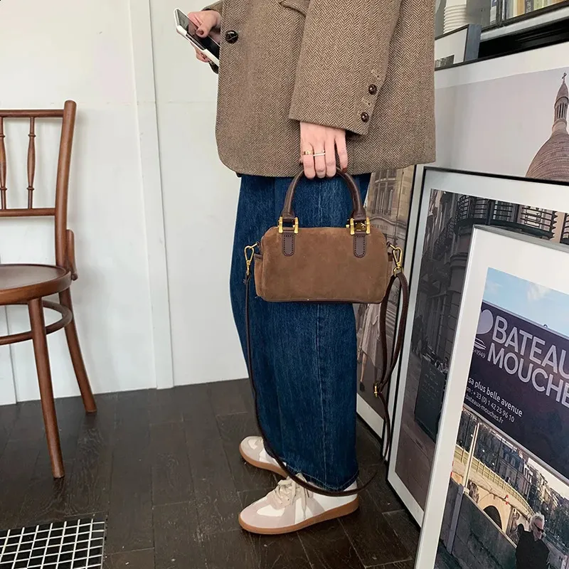 Vintage suède handtas voor dames herfst winter schoudertas elegant_voghion.com