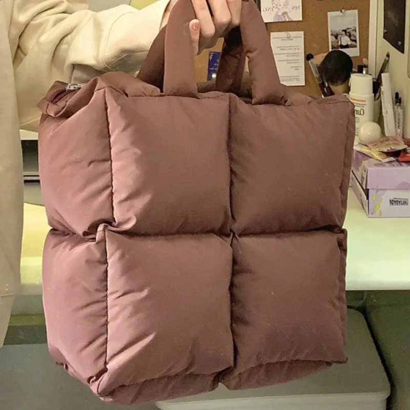 Borsa a tracolla gonfia da donna, trapuntata, in cotone spaziale, imbottita, in piuma, grande capacità, borsa a mano invernale per la spesa_voghion.com