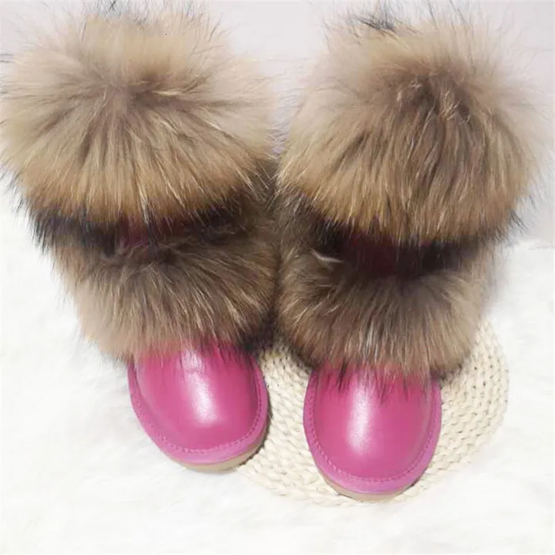 New Arrival 2023 Non-Slip Fox Fur Woman Winter Shoes Genuine Leather Natural Womens Snow Boots Thick Plush_voghion.com