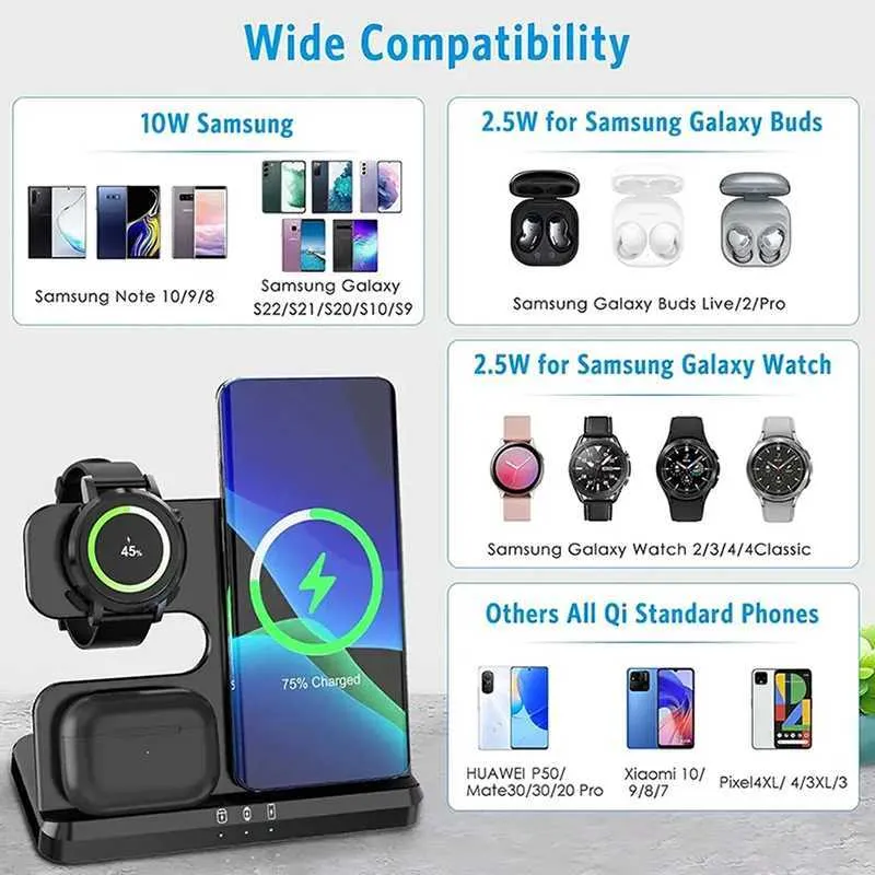 15W 3-in-1 Station Suitable For S23 S22 IPhone 15 14 13 Galaxy Watch 4 3 Earphones 2 Fast Wireless Charger Y241118_voghion.com