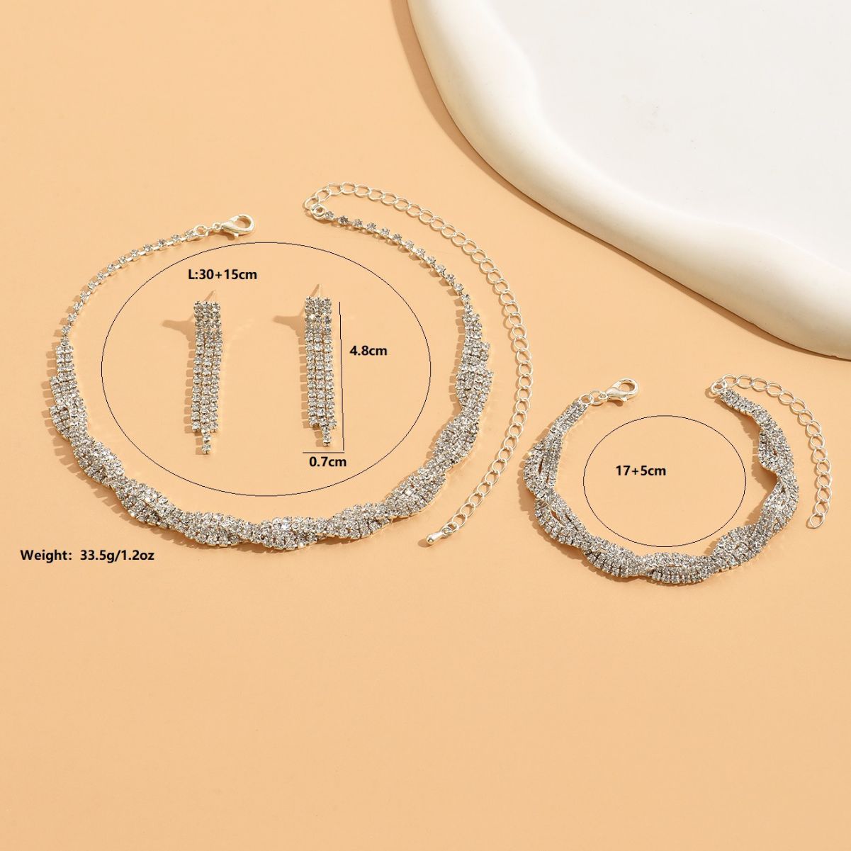 Jewelry Popular Wedding Dress Women's Jewelry Bridal Water Diamond Necklace Earrings Two Piece Set_voghion.com