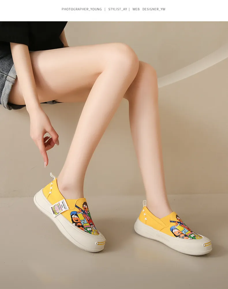 Thick Soled Shallow Mouthed Cartoon Printed Skateboard Shoes With Breathable And Comfortable Mesh Fabric For Casual Wear_voghion.com