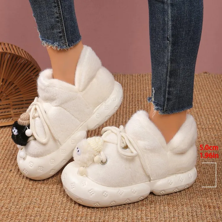 Kleine Original Niedliche Baotou Flauschige Weibliche Herbst Und Winter Tragen 2024 Neue Dicke Unterseite Plus Fleece Warme Baumwolle Hausschuhe_voghion.com
