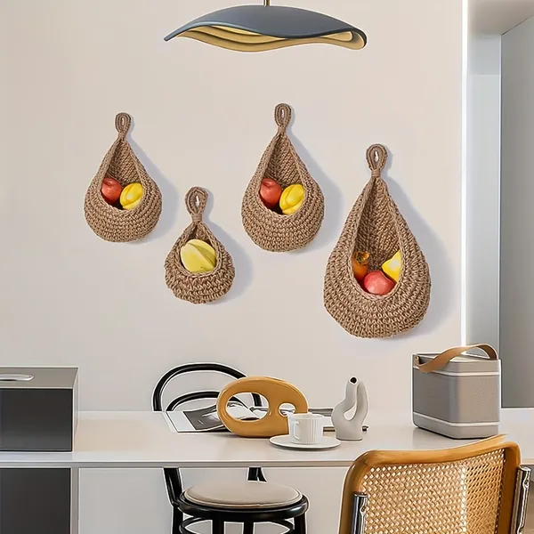 Xemussa 1pc Kitchen Tear Drop Basket, Hand Woven Fruit Basket Bohemian Wall Mounted Storage Food Basket, Suitable For Fruits, Vegetables, Potatoes,_voghion.com
