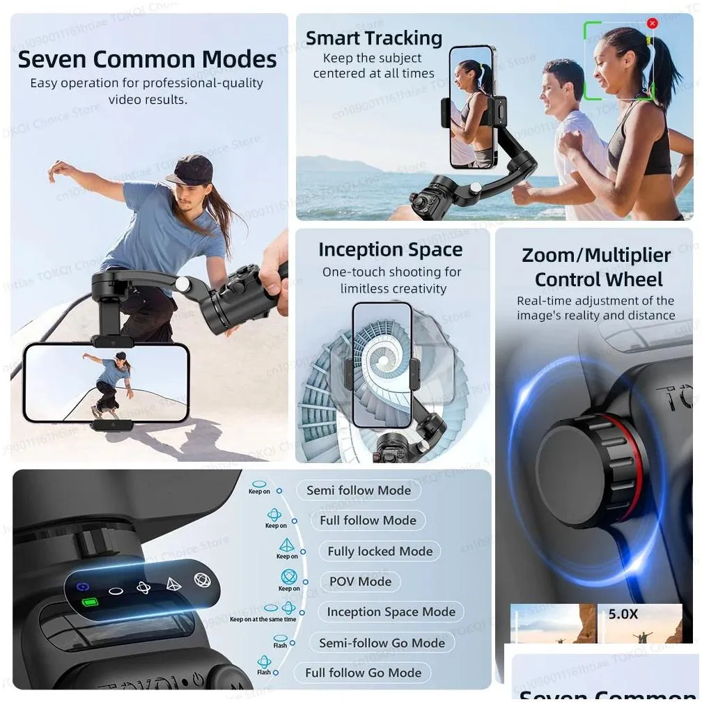 Estabilizador de cardán de mano M02 de 3 ejes para smartphone con control remoto inalámbrico para Android, seguimiento facial, vlogs 241217_voghion.com
