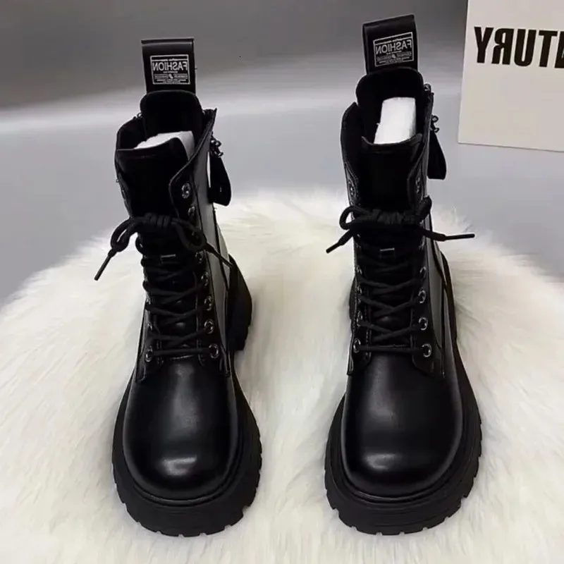 SLX Winter British Style Womens Martin Boots Black Retro Zipper Thick Bottom Joker High Quality Soft Leather Booties_voghion.com