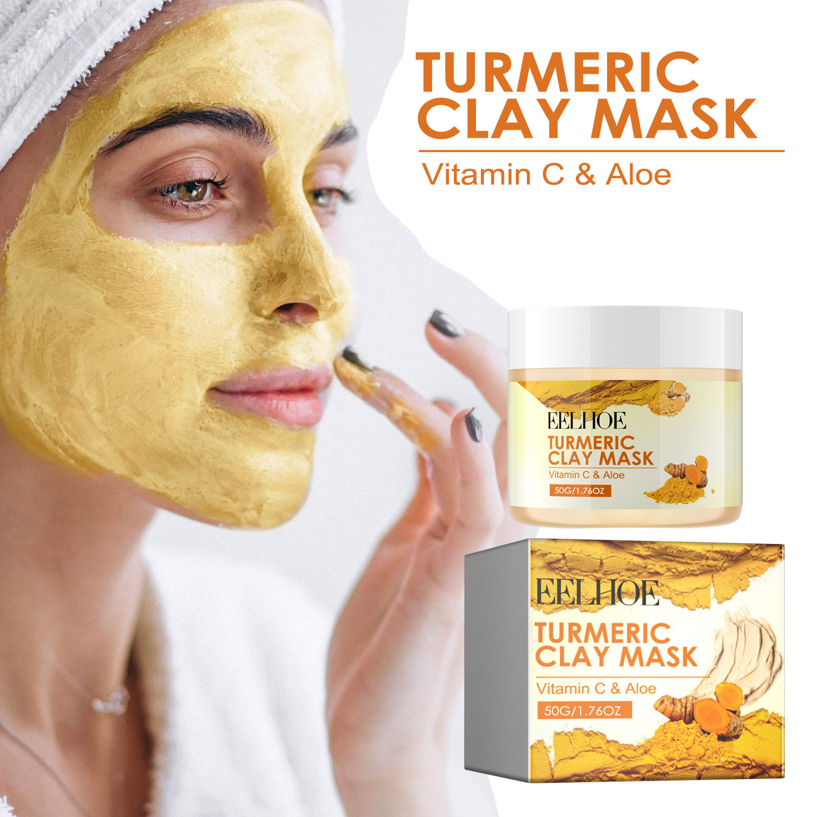 EELHOE  Deep Cleaning, Delicate Pore Skin Moisturizing, Turmeric Vitamin C Brightening Clay Mask_voghion.com