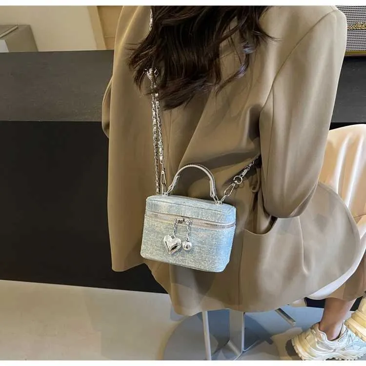 Vintage Denim Crossbody Bag Women Casual Fashion Flap Beads Box Short Handle Bags Female Versatile Commute Chain_voghion.com