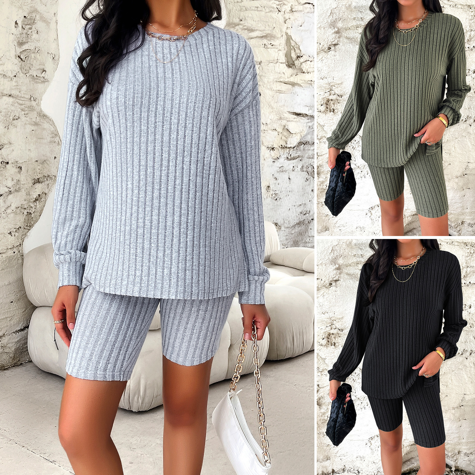 Damen Casual Langarm Oberteil Und Hose Set Für Herbst Und Winter_voghion.com