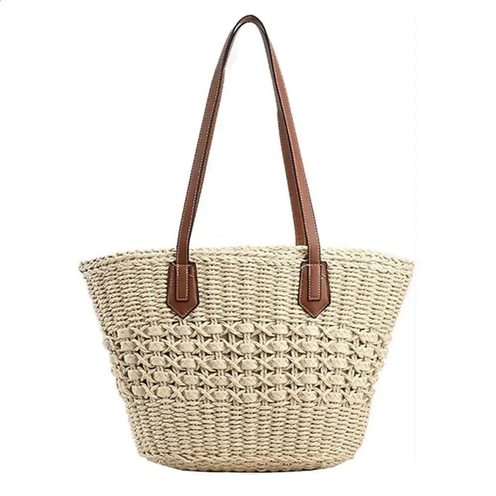 Women Casual Handbags Wicker Woven Shoulder Bags Summer Beach Straw Bag Large Capacity Tote Lady Big Purses 241008_voghion.com