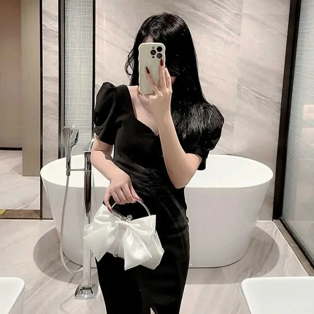 Gyllene siden rosett kväll elegant och trendig bankett clutch kedja axelväska plånbok för kvinnor festväska_voghion.com
