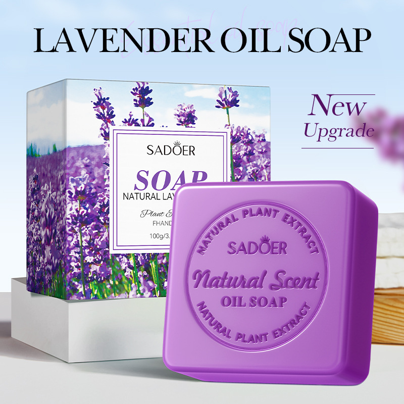 Sabonete de óleo essencial de lavanda natural SADOER em inglês, sabonete artesanal universal para corpo_voghion.com