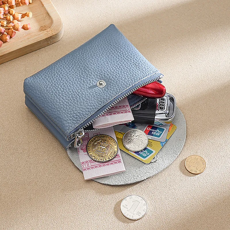Cowhide Women's Small Purses Fashion Female Short Coin Wallets Pouch Handbag For Girls Card Holder Money Bag_voghion.com